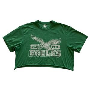 Fly Eagles Fly Philadelphia Eagles Green White Raw Hem Crop Top Tee Size M
